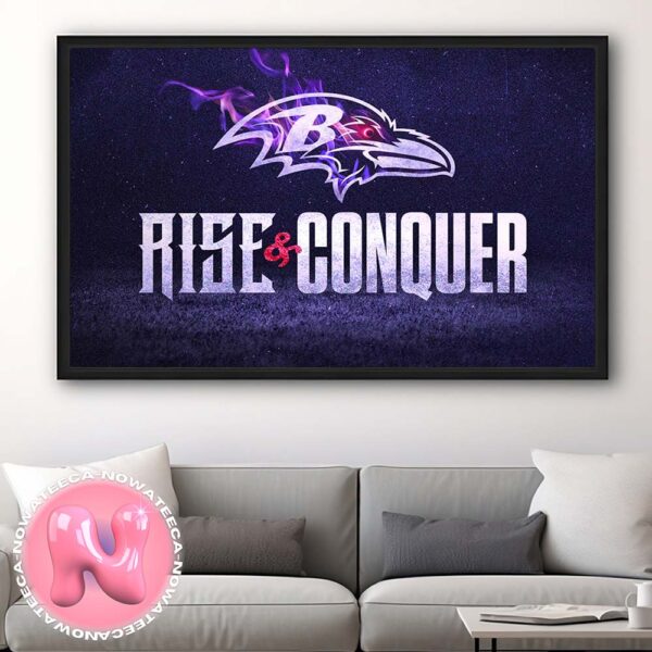 Baltimore Ravens NFL 2024-2025 Official Logo Rise And Conquer Wall Decor Poster Canvas