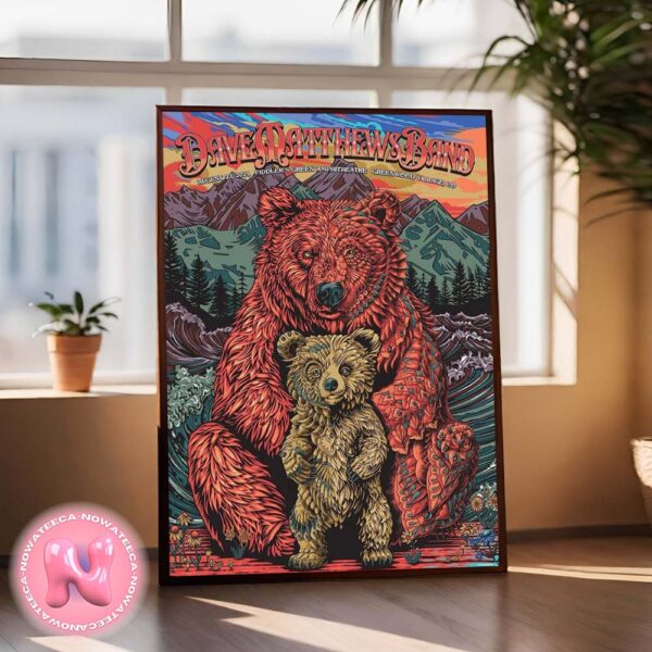 Dave Matthews Band Show Music Night One Poster For Fiddler Green Amphitheatre In Greenwood Village Co On August 23th 2024 Mother Red Bear And Cub Art Work Home Decor Poster Canvas