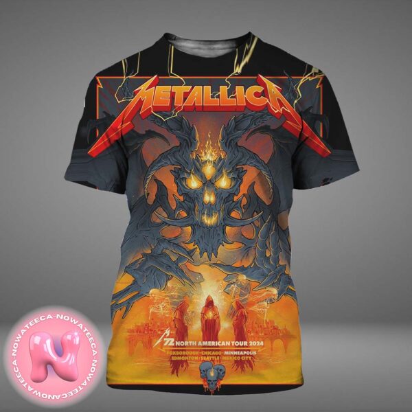 Metallica M72 Minneapolis MN 2024 Exclusive Pop Up Shop Poster Live Show Concert At US Bank Stadium On August 16 And 18 2024 M72 North American Tour The Satan Artwork All Over Print Shirt