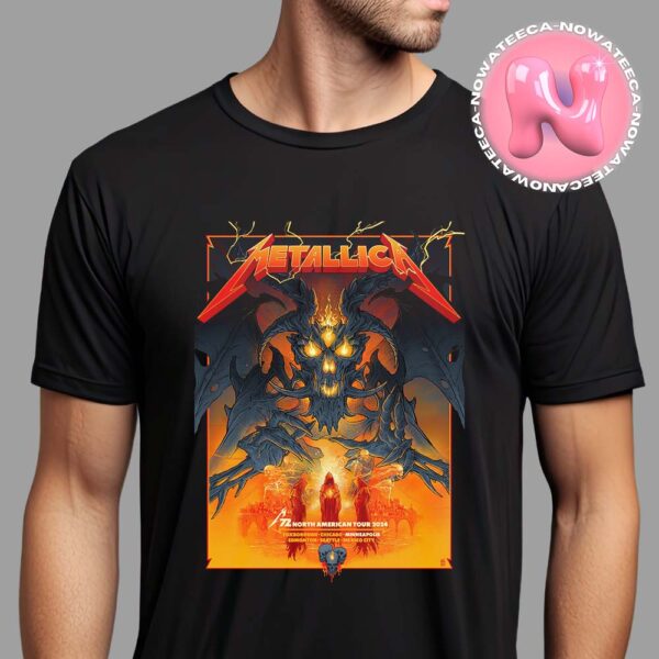 Metallica M72 Minneapolis MN 2024 Exclusive Pop Up Shop Poster Live Show Concert At US Bank Stadium On August 16 And 18 2024 M72 North American Tour The Satan Artwork Unisex T-Shirt