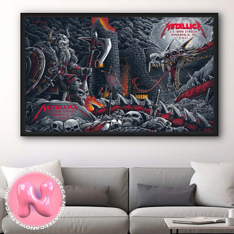 Metallica M72 Minneapolis MN Full Show Combine Poster At US Bank Stadium On August 18th 2024 The Dragon Artwork Wall Decor Poster Canvas