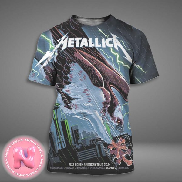 Metallica M72 North American Tour 2024 Poster For Seattle WA US At Lumen Field August 30 And September 1th 2024 With Bald Eagle All Over Print Shirt