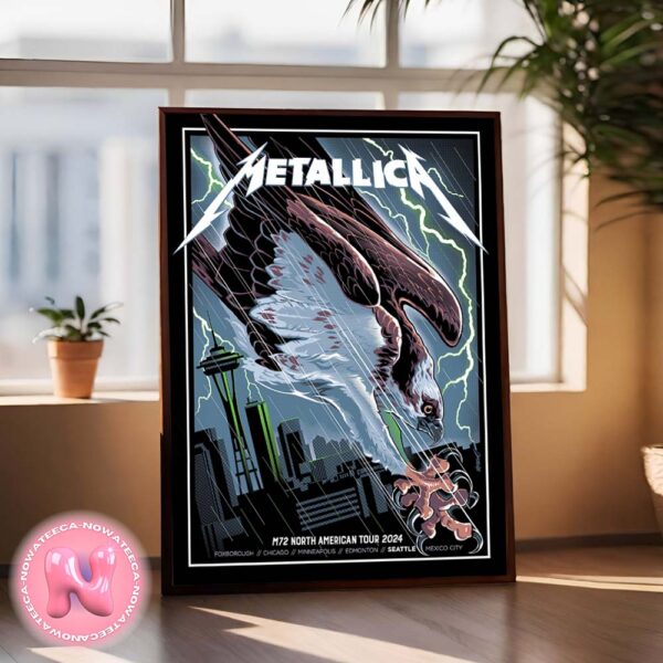 Metallica M72 North American Tour 2024 Poster For Seattle WA US At Lumen Field August 30 And September 1th 2024 With Bald Eagle Home Decor Poster Canvas