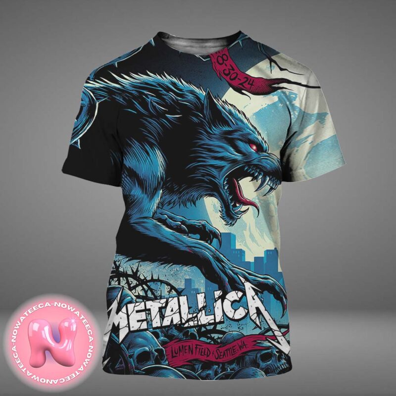 Metallica M72 Seattle WA Night 1 Merch Poster For Lumen Field On August 30 2024 M72 North American Tour The Blue Wolf Art All Over Print Shirt