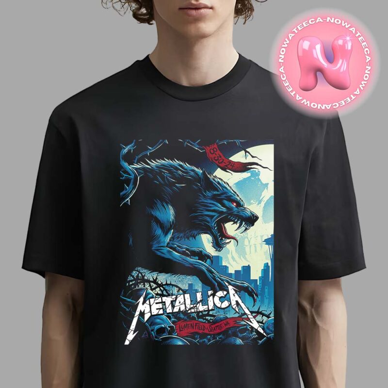 Metallica M72 Seattle WA Night 1 Merch Poster For Lumen Field On August 30 2024 M72 North American Tour The Blue Wolf Art Unisex T Shirt