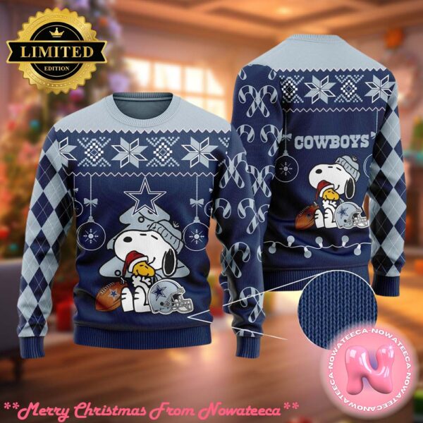 NFL Funny Snoopy And Woodstock Dallas Cowboys Christmas Ugly Sweater Ugly Sweater