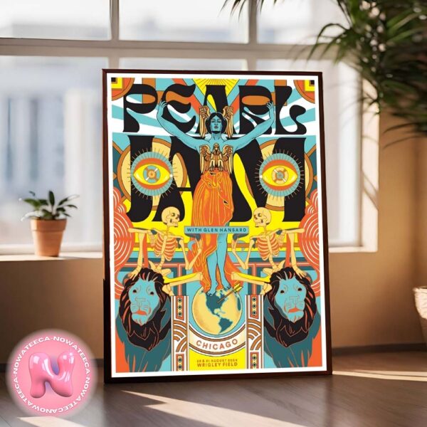 Pearl Jam Full Show Combined Poster With Glen Hansard For Live Show At Wrigley Field In Chicago IL On August 12th And 31th 2024 Home Decor Poster Canvas