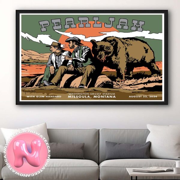 Pearl Jam Live Show Concert With Glen Hansard Poster For Washington Grizzly Stadium At Missoula Montana On August 22th 2024 Art By Cyrus Walker Wall Decor Poster Canvas