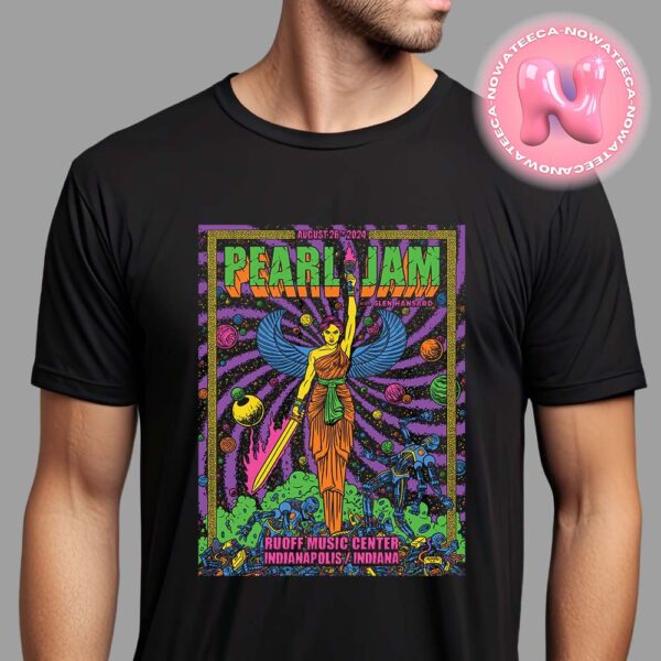 Pearl Jam With Glen Hansard Event Poster For Ruoff Music Center In Indianapolis On August 26th 2024 Romeo 2024 Lady Victory Soldiers And Sailors Monument Artwork Unisex T-Shirt