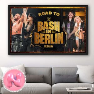 Road To WWE Bash In Berlin Germany Rhea Ripley With Damian Priest And Dominik Mysterio With Liv Morgan Home Decor Poster Canvas