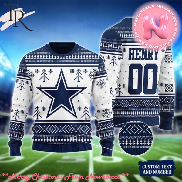 Blue Star Dallas Cowboys Christmas Gift Custom Number And Name Ugly Sweater Gift For Men And Women