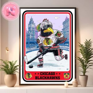 Chicago Blackhawks Ice Warrior With Eagle At Chicago Wrigley Building Home Decor Poster Canvas