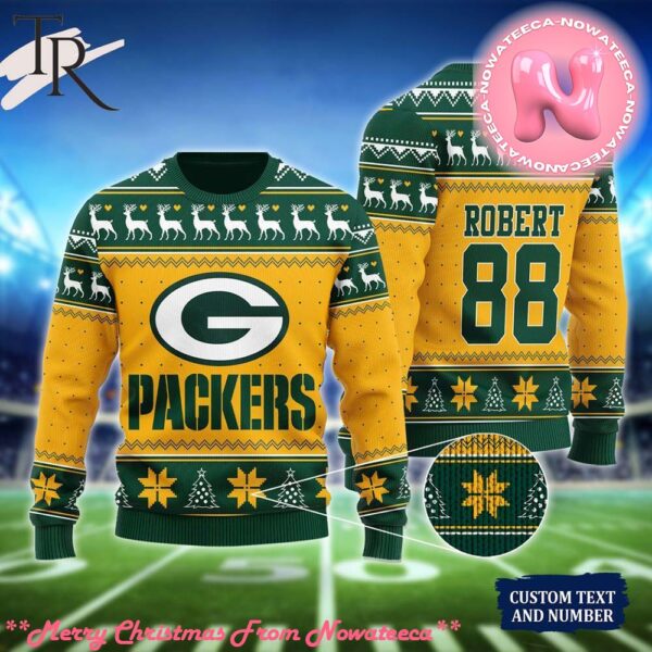 Green Yellow Green Bay Packers Christmas Gift Custom Number And Name Ugly Sweater Gift For Men And Women