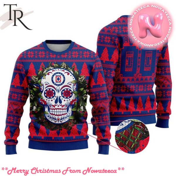 LIGA MX Cruz Azul Special Sugar Skull Christmas Ugly Sweater Gift For Men And Women