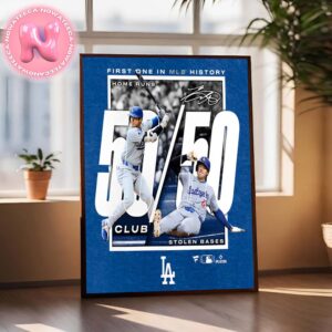 Los Angeles Dodgers Shohei Ohtani Heather Royal 50-50 Home Rund And Stolen Bases 2024 Home Decor Poster Canvas