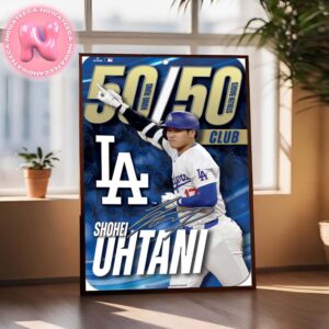 Los Angeles Dodgers Shohei Ohtani With 50 Home Run And 50 Stolen Bases On 2024 MLB Season Home Decor Poster Canvas