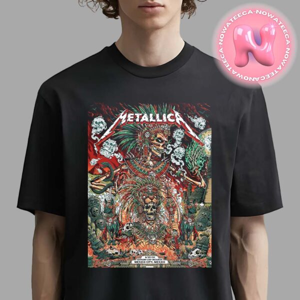 Metallica M72 Mexico City Night 3 Poster For Estadio GNP Seguros At Mexico City On September 27th 2024 Aztec Warrior Art Unisex T-Shirt