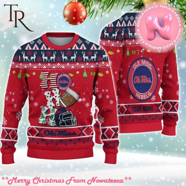 NCAA Ole Miss Rebels HO HO HO Ugly Christmas Sweater Gift For Men And Women