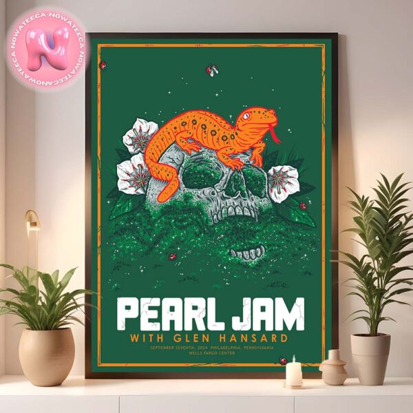 Pearl Jam With Glen Hansard Event Poster Night 1 On September 7th 2024 For Philladelphia Pennsylvania At Wells Fargo Center Art By Todd Bratrud Home Decor Poster Canvas