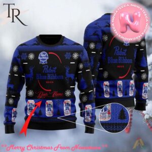 Personalized Black Pabst Blue Ribbon Ugly Sweater Gift For Men And Women