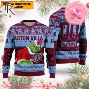 Personalized EPL Aston Villa Grinch Ugly Sweater All Over Print For Fan Limited Edition Gift For Men And Women