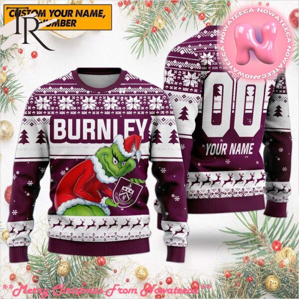 Personalized EPL Burnley Grinch Ugly Sweater All Over Print For Fan Limited Edition Gift For Men And Women