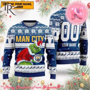 Personalized EPL Man City Grinch Ugly Sweater All Over Print For Fan Limited Edition Gift For Men And Women