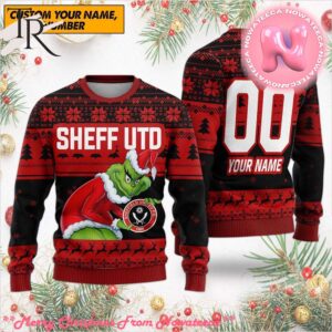 Personalized EPL Sheff UTD Grinch Ugly Sweater All Over Print For Fan Limited Edition Gift For Men And Women