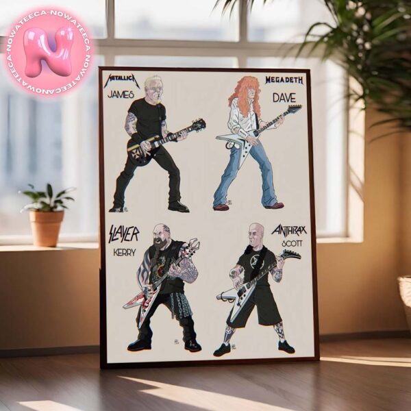 The Big 4 Music Band Metallica James Hetfield With Megadeth Dave Mustaine And Slayer Kerry King And Anthrax Scott Ian Home Decor Poster Canvas Home