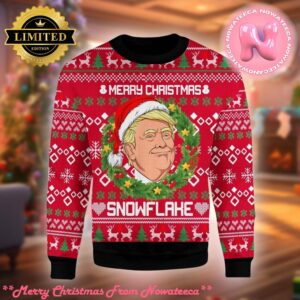 Trump Ugly Sweater Merry Christmas Snowflake Funny Laurel Wreath Gift For Family Ugly Christmas Sweater