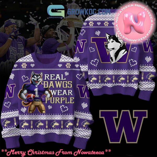 Washington Huskies Real Dawgs Wear Purple Ugly Christmas Sweater Gift For Holiday