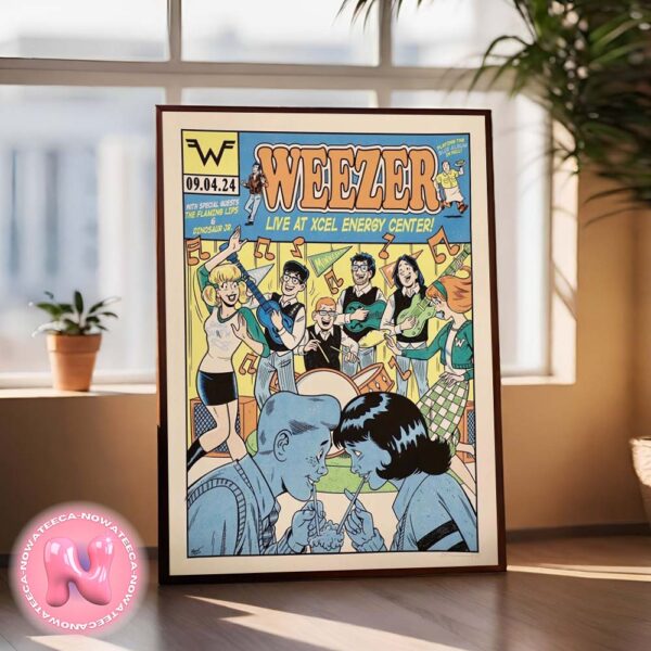 Weezer Live At Xcel Energy Center With Special Guests The Flaming Lips And Dinosaur JR Playing The Blue Album In Full On September 4th 2024 Home Decor Poster Canvas