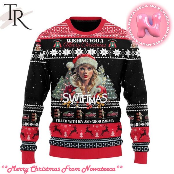 Wishing You A Merry Christmas Swiftmas Filled With Joy And Good Karma Taylor Swift Ugly Sweater Gift For Men And Women