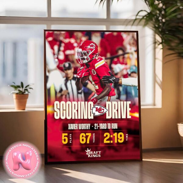 Xavier Worthy Form Kansas City Chiefs Taken Scoring Drive 21 Yard TD Run In NFL Season Home Decor Poster Canvas