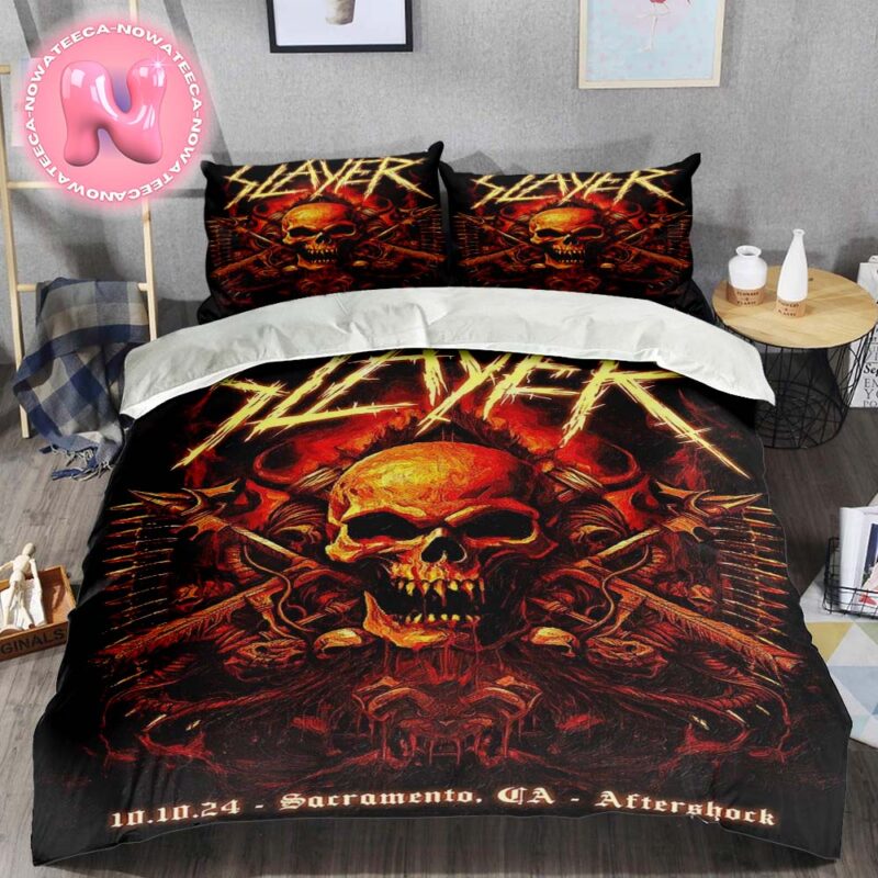 Aftershock Festival 2024 Raining Blood And Black Magic Poster For Discovery Park In Sacramento CA On October 10th 2024 Bedding Set