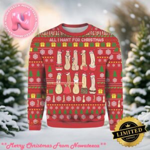 All I Want For Christmas Is Dicks Lined Up With Santa Costumes Red Funny Holiday Ugly Sweater 2024