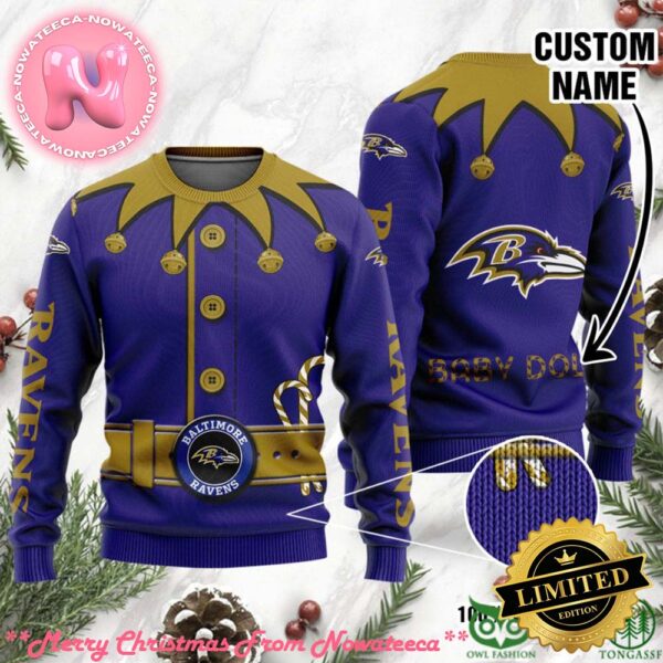 Baltimore Ravens Ugly Sweater Custom Name NFL Football Gift For Holiday