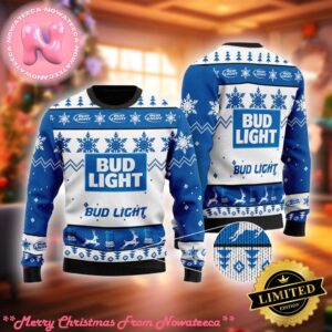 Bud Light Snowflakes Reindeer Ugly Christmas Sweater