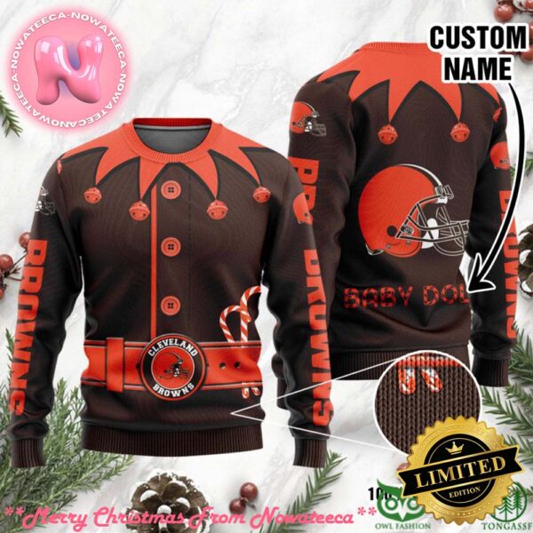 Cleveland Browns Ugly Sweater Custom Name NFL Football Gift For Holiday