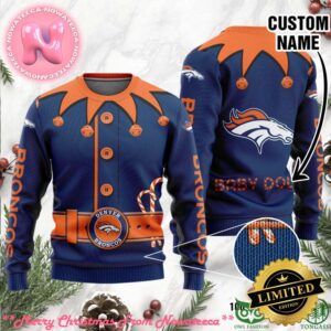 Denver Broncos Ugly Sweater Custom Name NFL Football Gift For Holiday