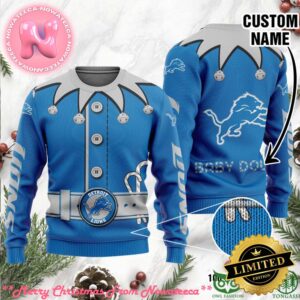 Detroit Lions Ugly Sweater Custom Name NFL Football Gift For Holiday