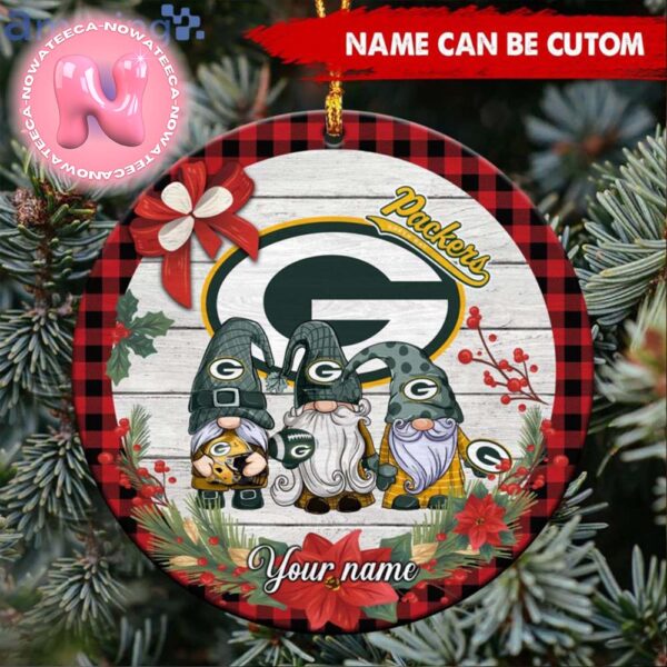 Green Bay Packers NFL Custom Name Cute Gnome Round Ornament