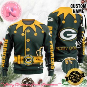 Green Bay Packers Ugly Sweater Custom Name NFL Football Gift For Holiday