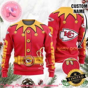 Kansas City Chiefs Ugly Sweater Custom Name NFL Football Gift For Holiday