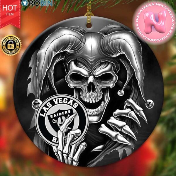 Las Vegas Raiders NFL Skull Joker Round Ornament