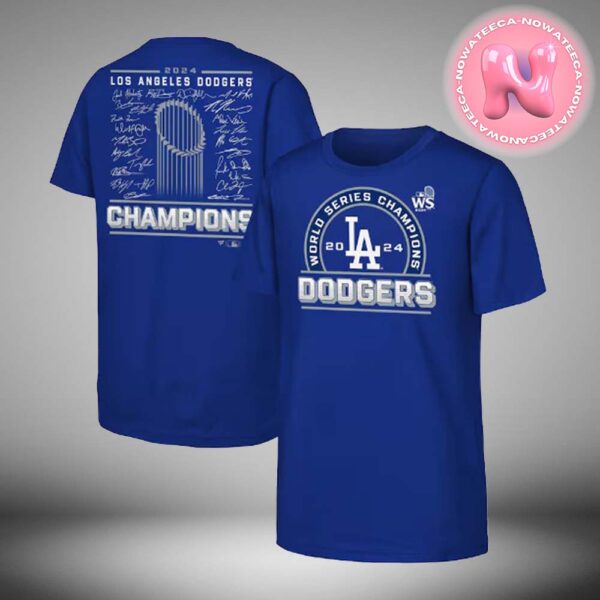 Los Angeles Dodgers Fanatics Youth 2024 World Series Champions Signature Roster Unisex T-Shirt