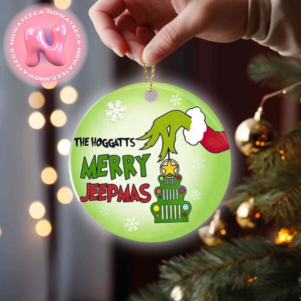 Merry Jeepmas With Grinch Hand Holding Ornament Family Christmas Tree