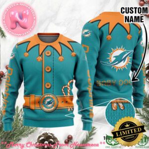 Miami Dolphins Ugly Sweater Custom Name NFL Football Gift For Holiday