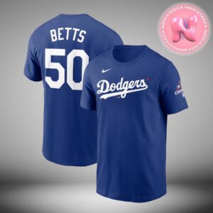 Mookie Betts Los Angeles Dodgers Nike 2024 World Series Champions Name And Number Two Sides Unisex T-Shirt