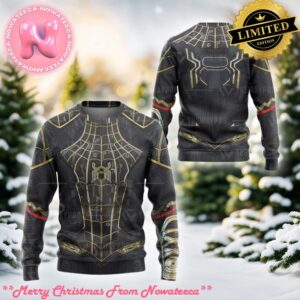 Movie Superhero Spiderman No Way Home Black And Gold Custom Imitation Knitted Ugly Sweater